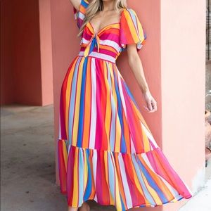 BRING HER TO LIFE RAINBOW PRINT MAXI DRESS - Red Dress- Size Small
